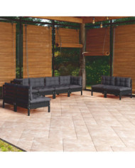 Salon de jardin 8 pcs avec coussins bois de pin massif | Mobilier & Déco