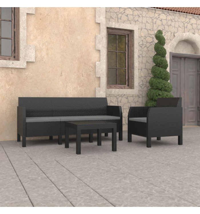 Salon de jardin 3 pcs avec coussins PP Rotin Anthracite | Mobilier & Déco