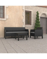 Salon de jardin 3 pcs avec coussins PP Rotin Anthracite | Mobilier & Déco