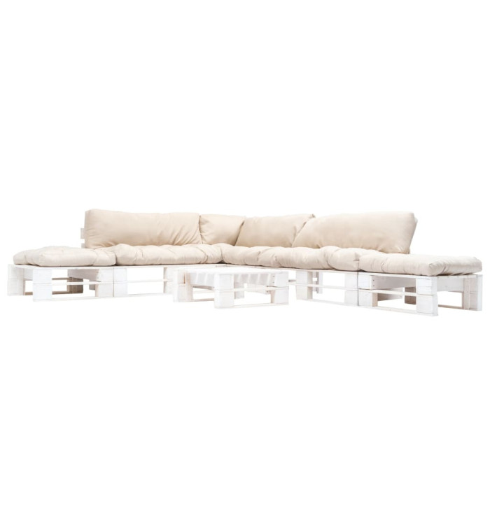 Salon de jardin palette 6 pcs avec coussins sable bois | Mobilier & Déco