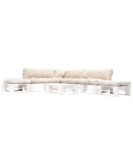 Salon de jardin palette 6 pcs avec coussins sable bois | Mobilier & Déco