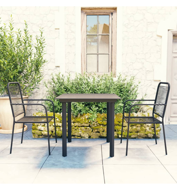 Ensemble à manger de jardin 3 pcs noir verre et acier | Mobilier & Déco