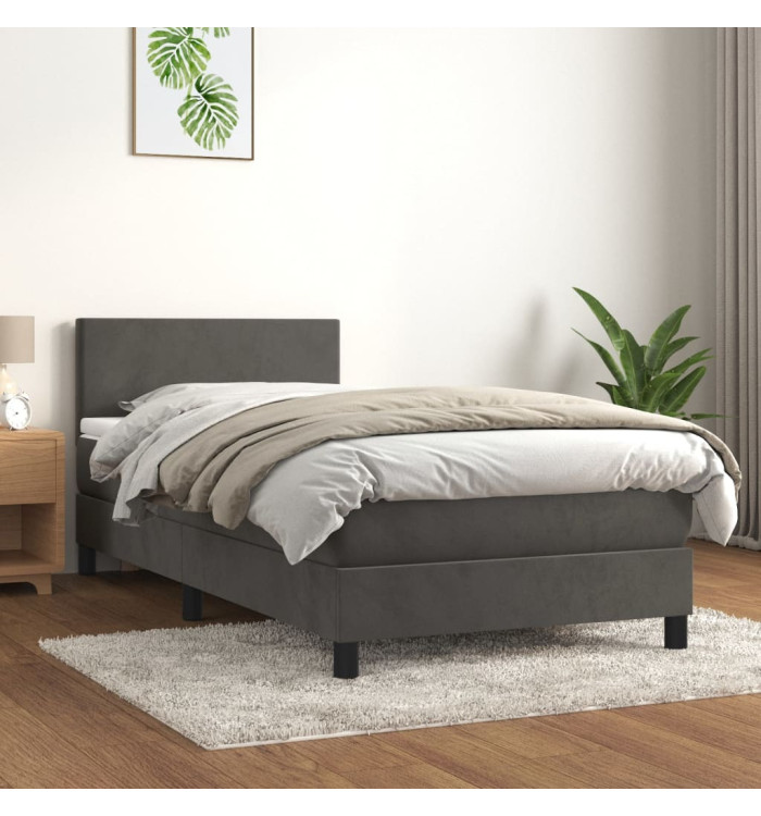 Sommier à lattes de lit et matelas Gris foncé 90x200 cm Velours | Mobilier & Déco