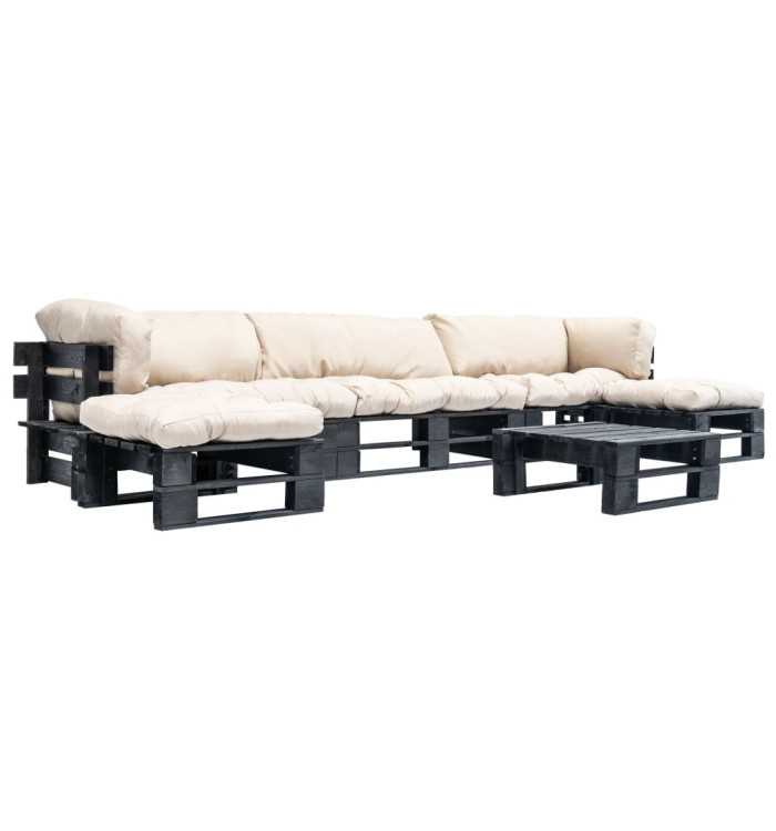 Salon de jardin palette 6 pcs avec coussins sable bois | Mobilier & Déco