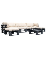 Salon de jardin palette 6 pcs avec coussins sable bois | Mobilier & Déco