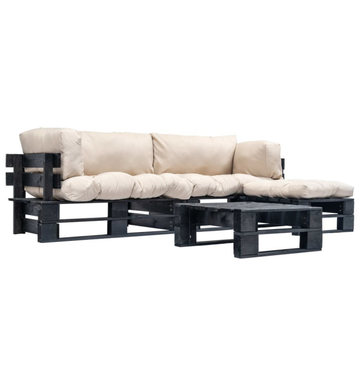Salon de jardin palette 4 pcs avec coussins sable bois | Mobilier & Déco
