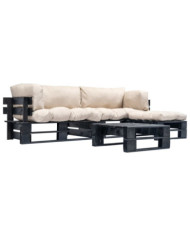 Salon de jardin palette 4 pcs avec coussins sable bois | Mobilier & Déco