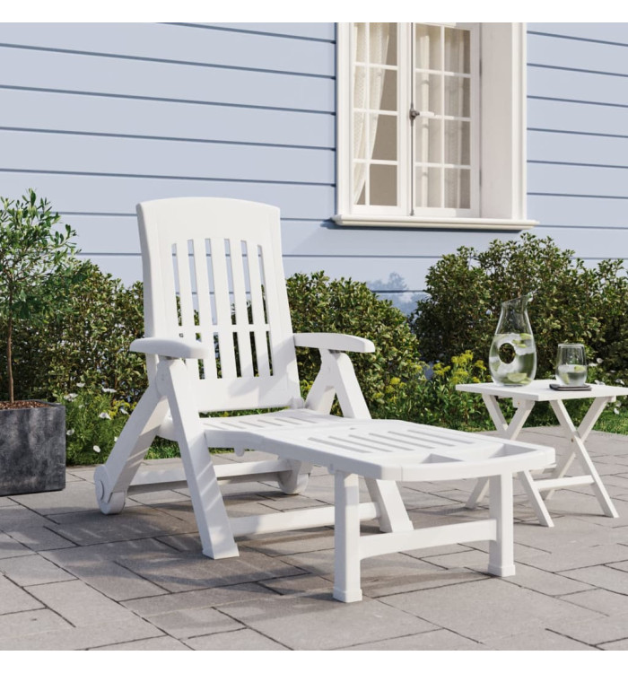 Chaise longue pliable avec roues blanc PP | Mobilier & Déco