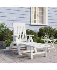 Chaise longue pliable avec roues blanc PP | Mobilier & Déco