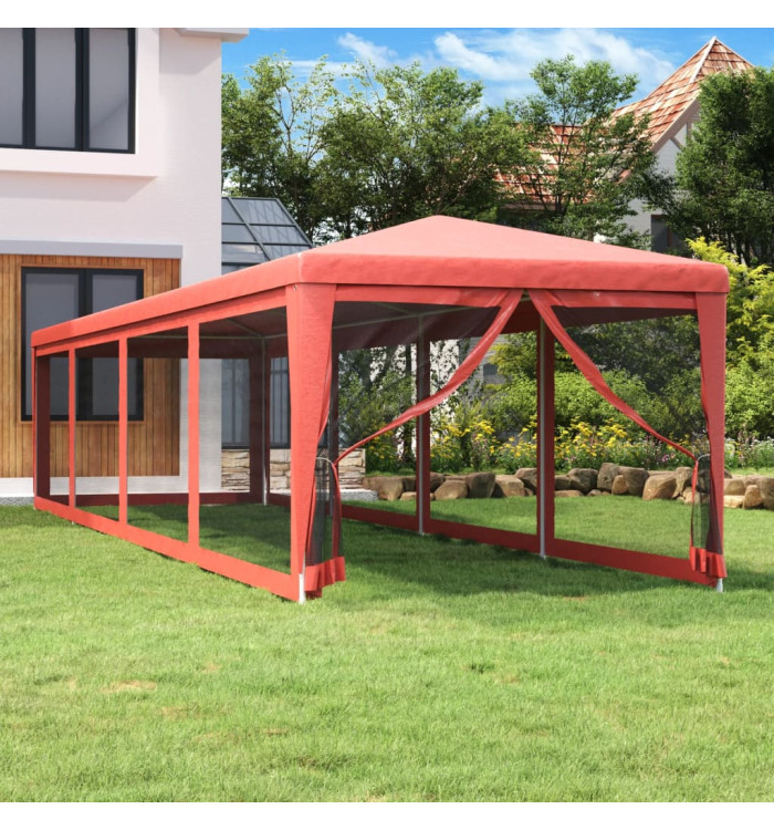 Tente de fête 10 parois latérales en maille Rouge 3x12 m PEHD | Mobilier & Déco