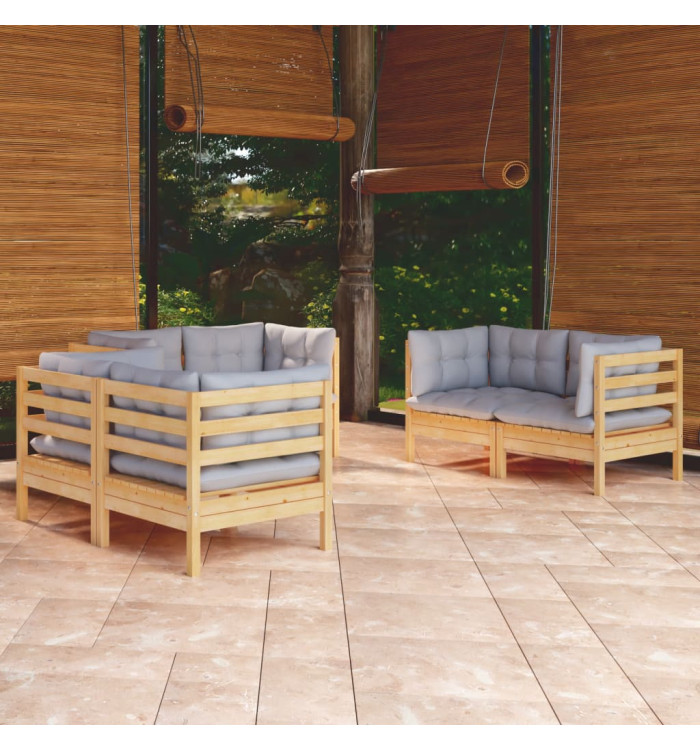 Salon de jardin 6 pcs avec coussins gris Bois de pin massif | Mobilier & Déco