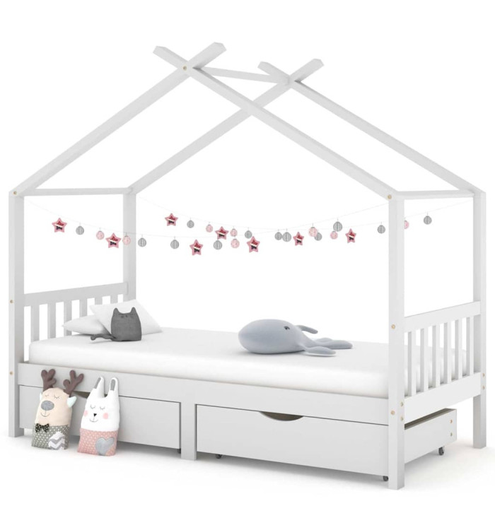 Cadre de lit enfant avec tiroirs blanc pin massif 90x200 cm | Mobilier & Déco