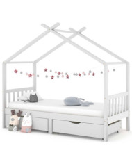 Cadre de lit enfant avec tiroirs blanc pin massif 90x200 cm | Mobilier & Déco