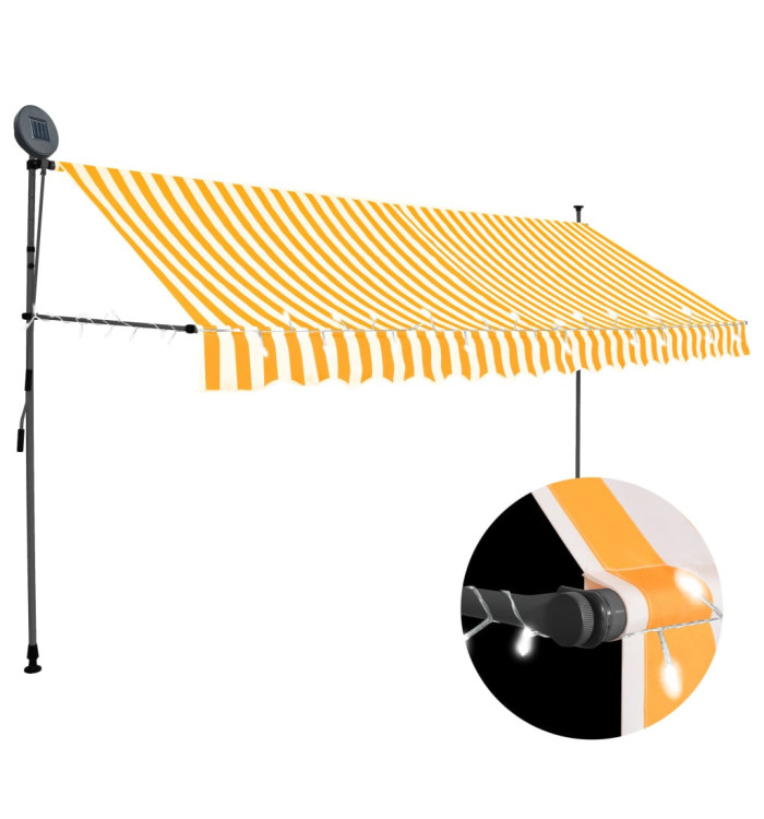Auvent manuel rétractable avec LED 400 cm Blanc et orange | Mobilier & Déco
