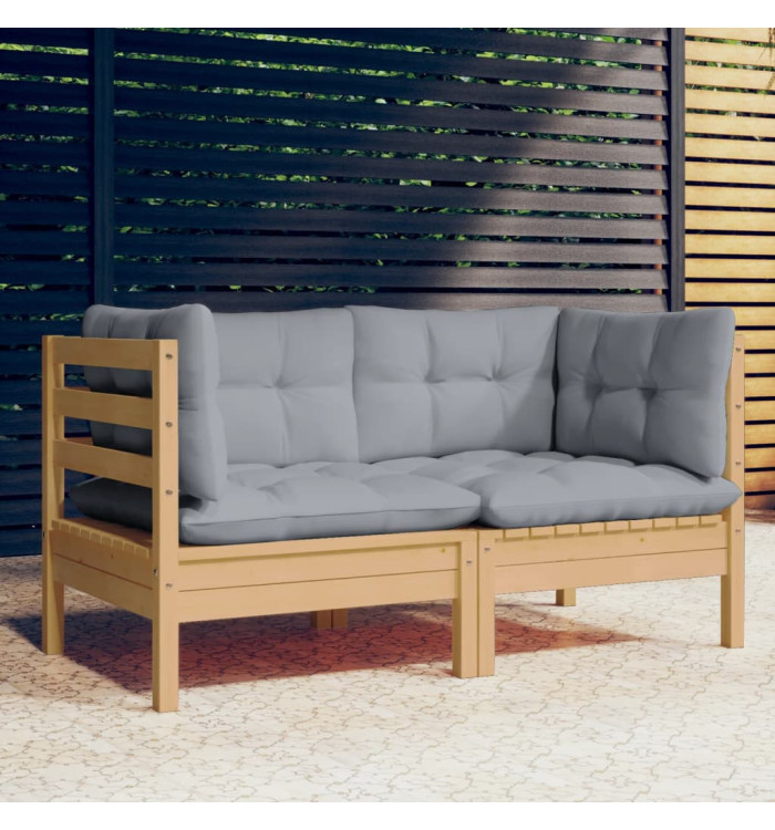 Canapé 2 places de jardin et coussins gris Bois de pin solide | Mobilier & Déco