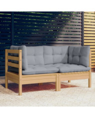 Canapé 2 places de jardin et coussins gris Bois de pin solide | Mobilier & Déco