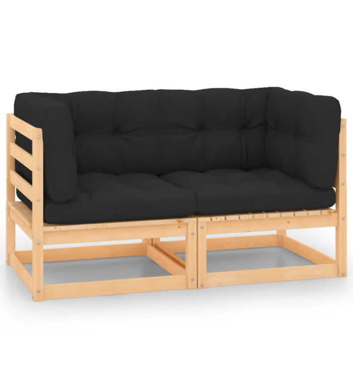 Canapés d'angle de jardin avec coussins 2 pcs Pin massif | Mobilier & Déco