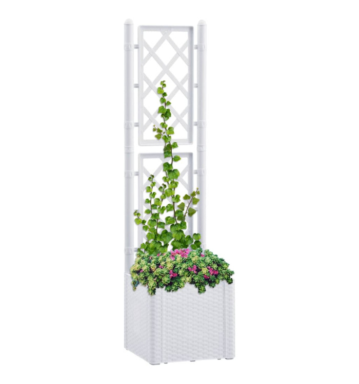 Lit surélevé de jardin et treillis et système d'arrosage Blanc | Mobilier & Déco