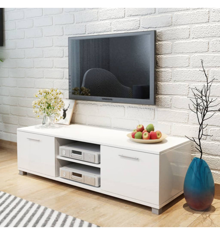 Meuble TV Blanc brillant 120x40,5x35 cm | Mobilier & Déco