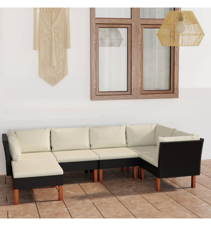 Salon de jardin 6 pcs avec coussins Résine tressée Noir | Mobilier & Déco