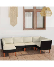 Salon de jardin 6 pcs avec coussins Résine tressée Noir | Mobilier & Déco