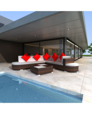 Salon de jardin 8 pcs avec coussins résine tressée marron | Mobilier & Déco