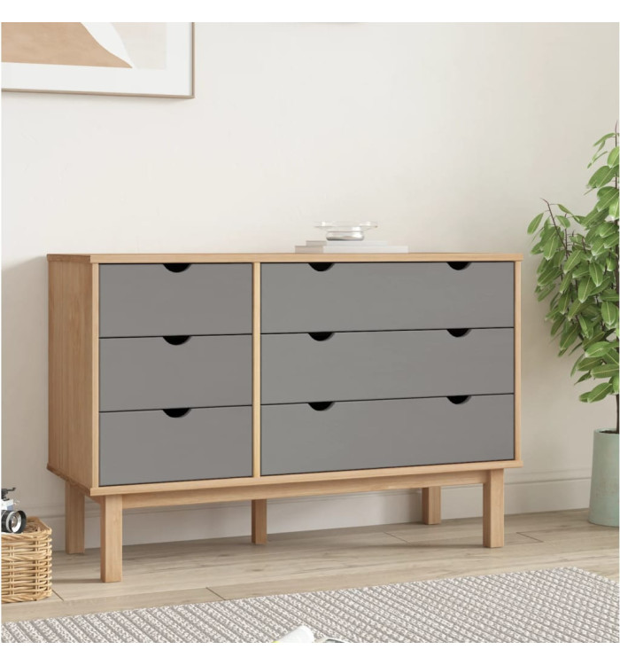 Commode OTTA marron et gris 111x43x73,5 cm bois de pin massif | Mobilier & Déco