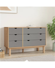 Commode OTTA marron et gris 111x43x73,5 cm bois de pin massif | Mobilier & Déco