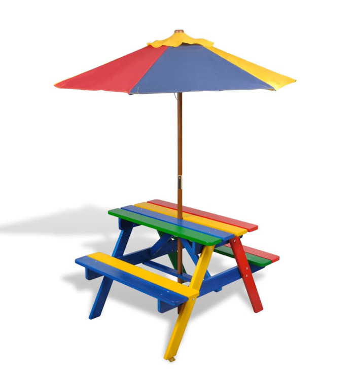 Table et bancs de pique-nique avec parasol pour enfants Bois | Mobilier & Déco