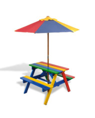Table et bancs de pique-nique avec parasol pour enfants Bois | Mobilier & Déco