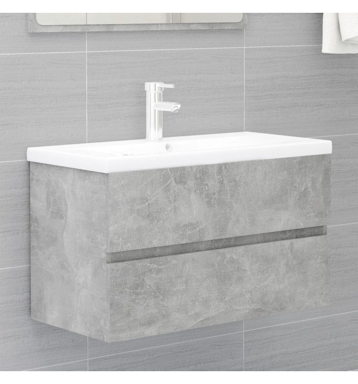 Armoire d'évier et lavabo intégré gris béton bois d'ingénierie | Mobilier & Déco