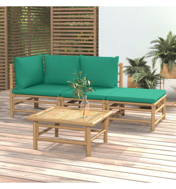 Salon de jardin 4 pcs avec coussins vert bambou | Mobilier & Déco