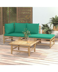 Salon de jardin 4 pcs avec coussins vert bambou | Mobilier & Déco