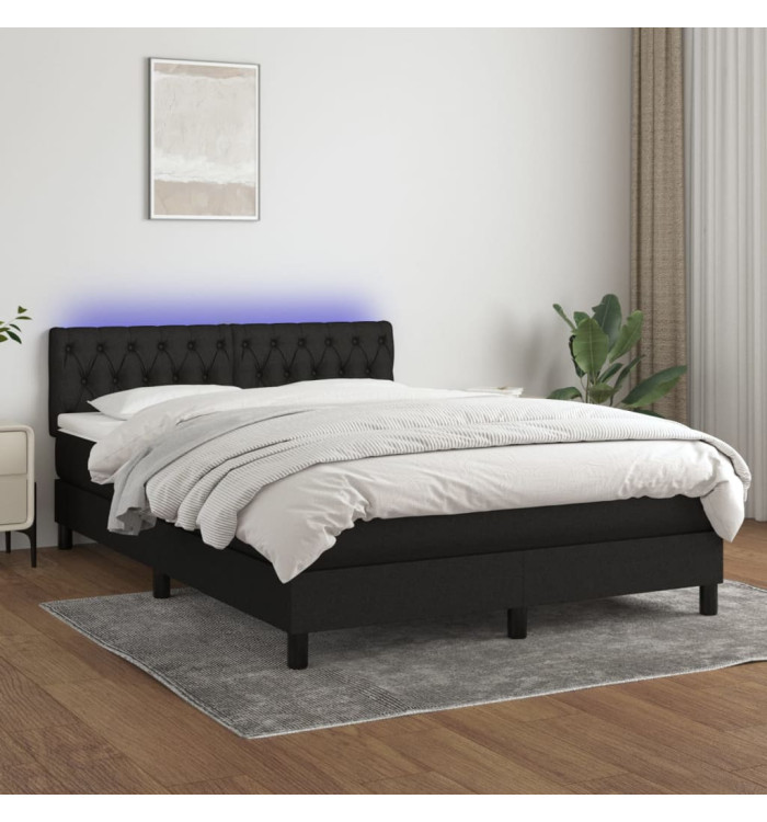 Sommier à lattes de lit avec matelas LED Noir 140x190 cm Tissu | Mobilier & Déco
