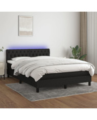 Sommier à lattes de lit avec matelas LED Noir 140x190 cm Tissu | Mobilier & Déco