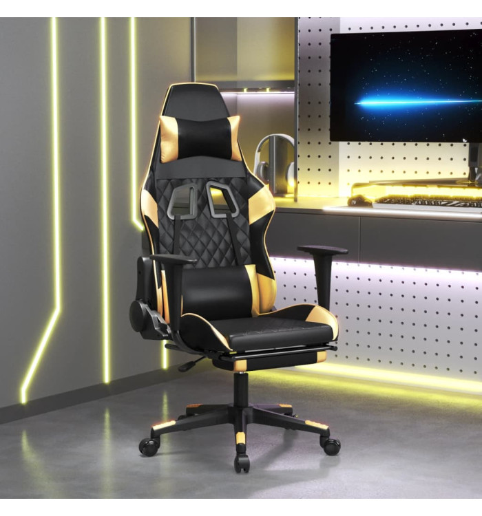 Chaise de jeu avec repose-pied Noir et doré Similicuir | Mobilier & Déco