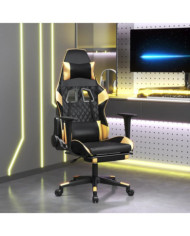 Chaise de jeu avec repose-pied Noir et doré Similicuir | Mobilier & Déco