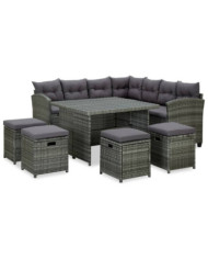Salon de jardin 6 pcs avec coussins résine tressée gris | Mobilier & Déco