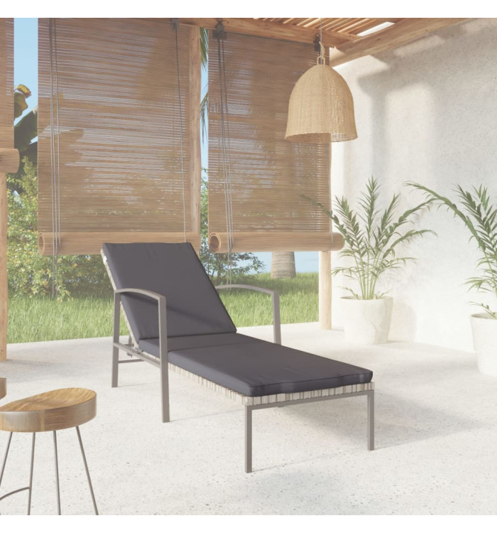 Chaise longue de jardin avec coussin Résine tressée Gris | Mobilier & Déco