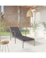 Chaise longue de jardin avec coussin Résine tressée Gris | Mobilier & Déco