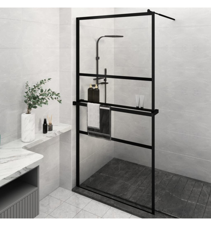Paroi de douche avec étagère Noir 115x195cm Verre ESGetAluminium | Mobilier & Déco