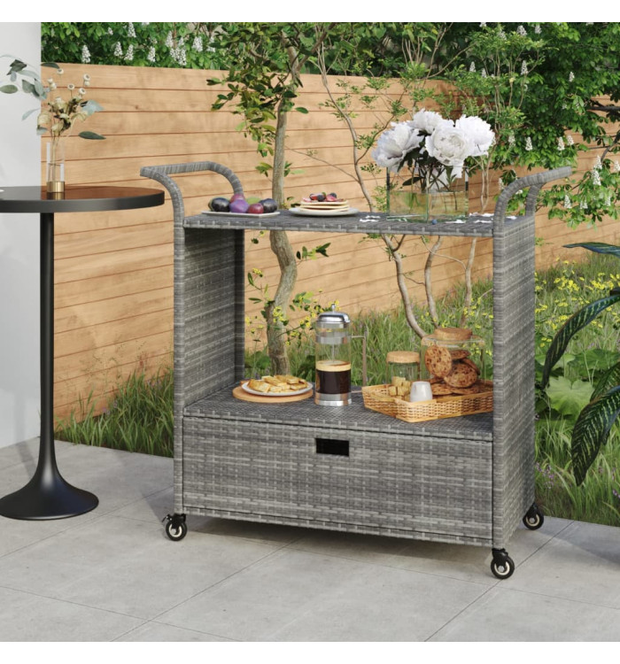 Chariot de bar avec tiroir Gris 100x45x97 cm Résine tressée | Mobilier & Déco