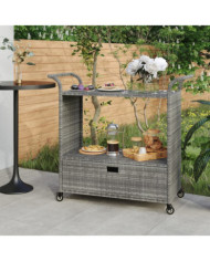 Chariot de bar avec tiroir Gris 100x45x97 cm Résine tressée | Mobilier & Déco