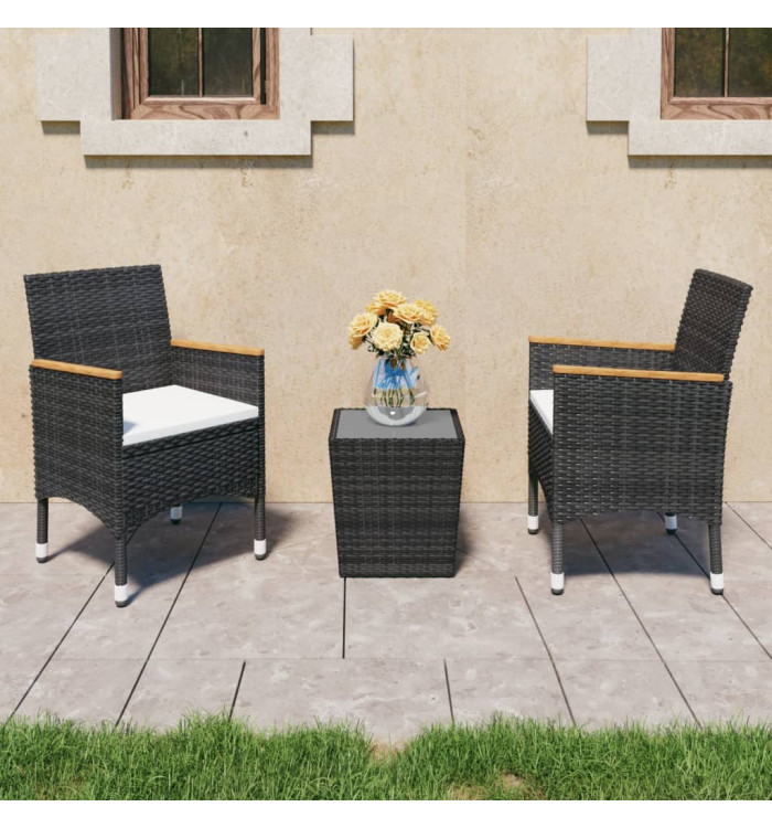 Ensemble de bistro 3 pcs Résine tressée et verre trempé Noir | Mobilier & Déco