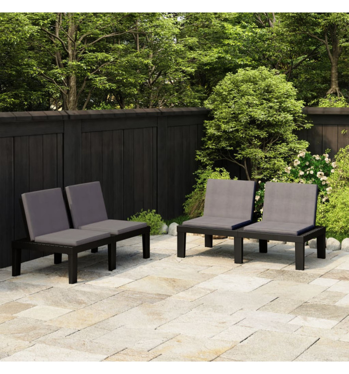 Bancs de salon de jardin avec coussins lot de 2 Plastique Gris | Mobilier & Déco