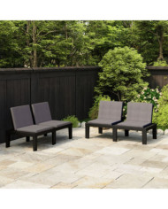 Bancs de salon de jardin avec coussins lot de 2 Plastique Gris | Mobilier & Déco