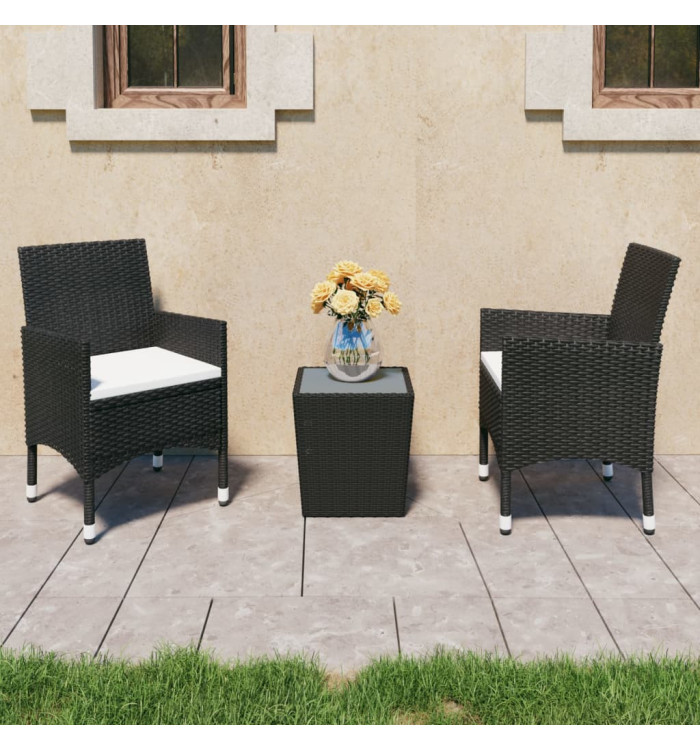 Ensemble de bistro 3 pcs Résine tressée et verre trempé Noir | Mobilier & Déco