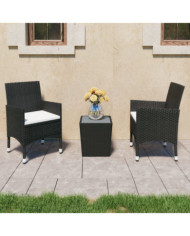 Ensemble de bistro 3 pcs Résine tressée et verre trempé Noir | Mobilier & Déco
