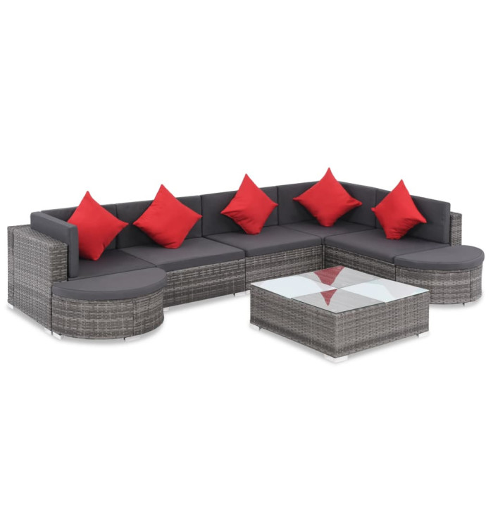Salon de jardin 8 pcs avec coussins Résine tressée Gris | Mobilier & Déco