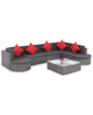 Salon de jardin 8 pcs avec coussins Résine tressée Gris | Mobilier & Déco